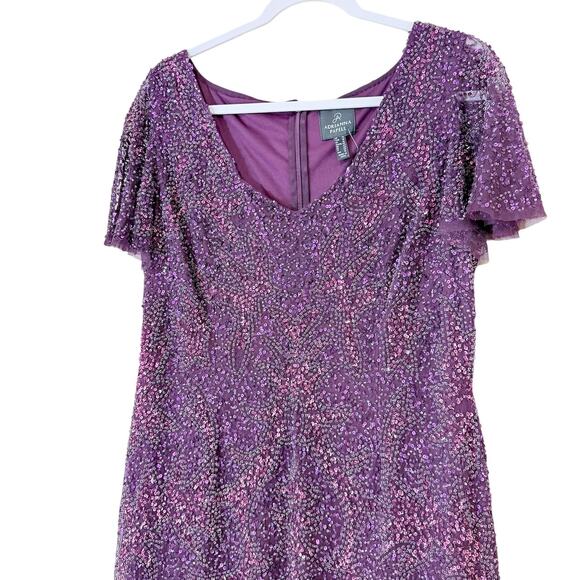 Adrianna Papell Flutter Sleeve Beaded Sequin Dress 14 NYE Glam Cocktail Coquette - Picture 4 of 11